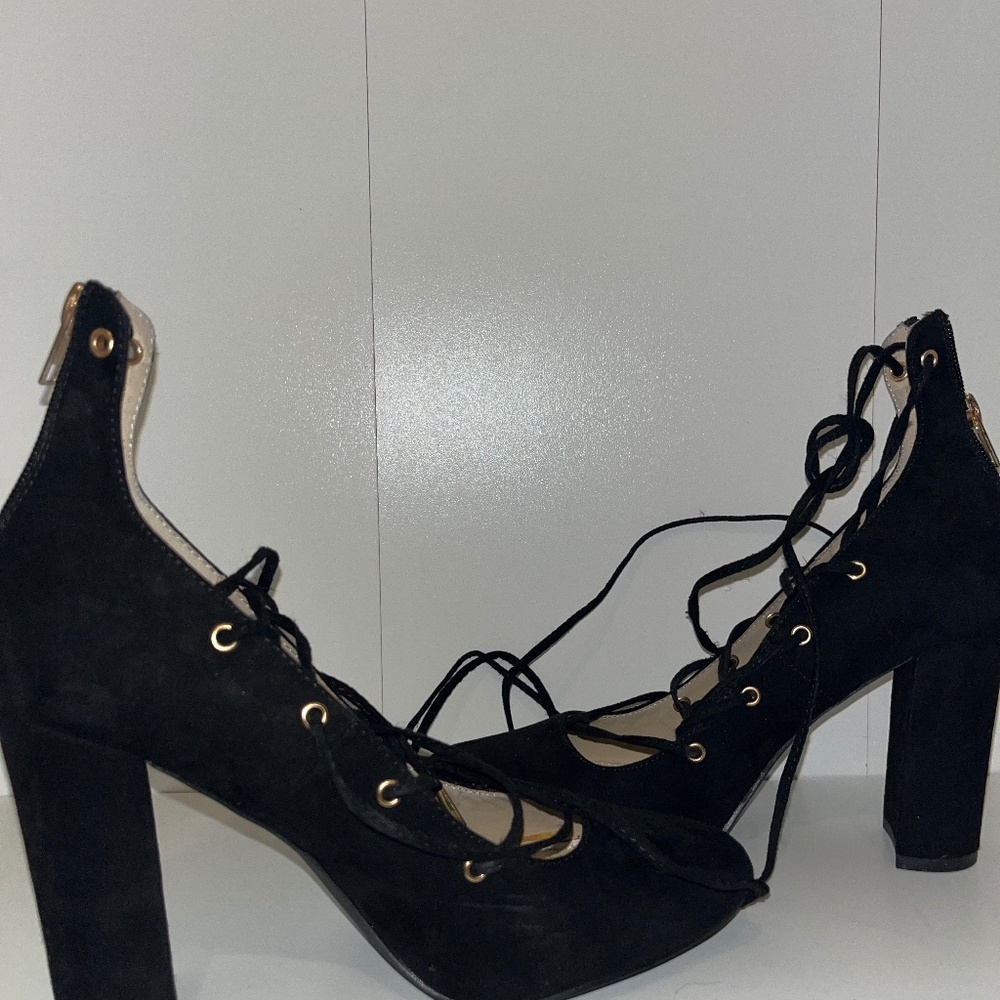 Black Suede Lace up Heels